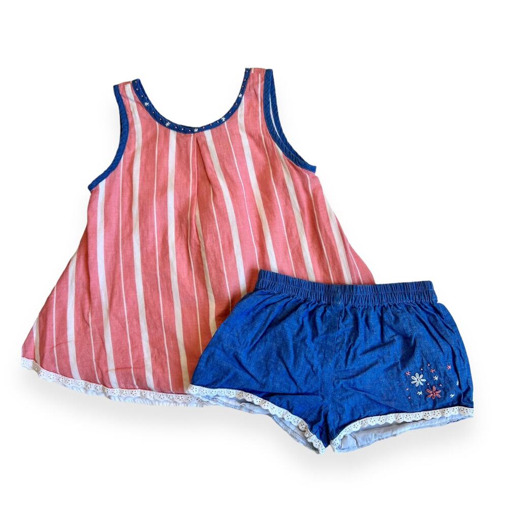 Well Dressed Wolf Red, White & Blue USA Cotton Summer Outfit Girls 5
